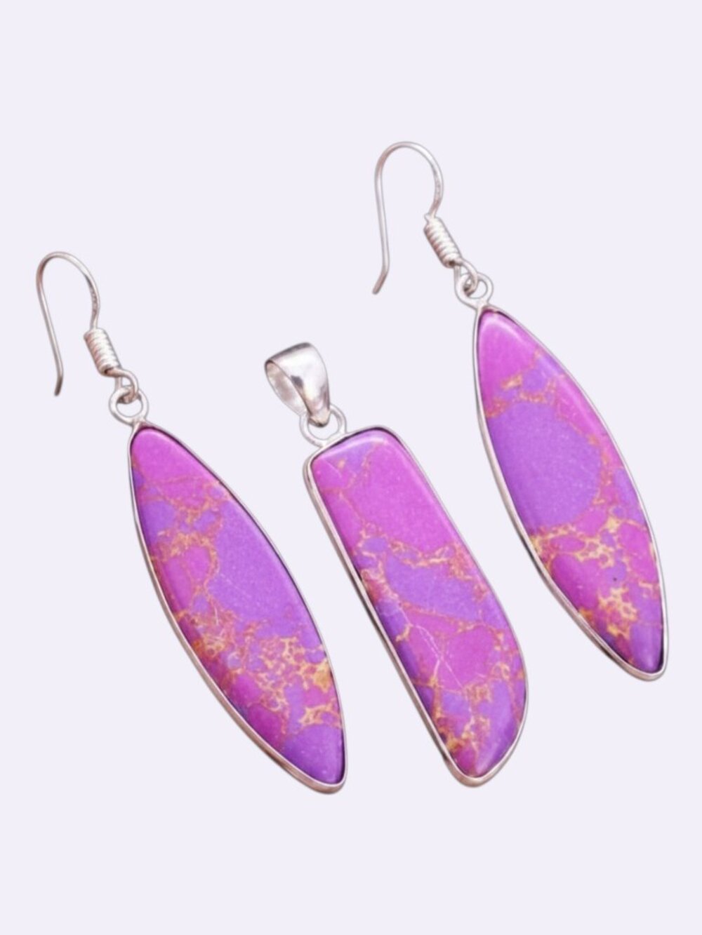 Copper Purple Turquoise 925 Silver Plated Pendant & Earrings Set of 2"